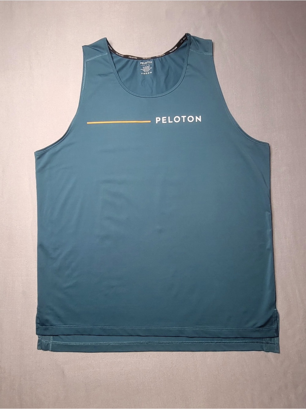 Peloton Men's muscle Teal Athletic Tank top with Yellow Accent teal size L